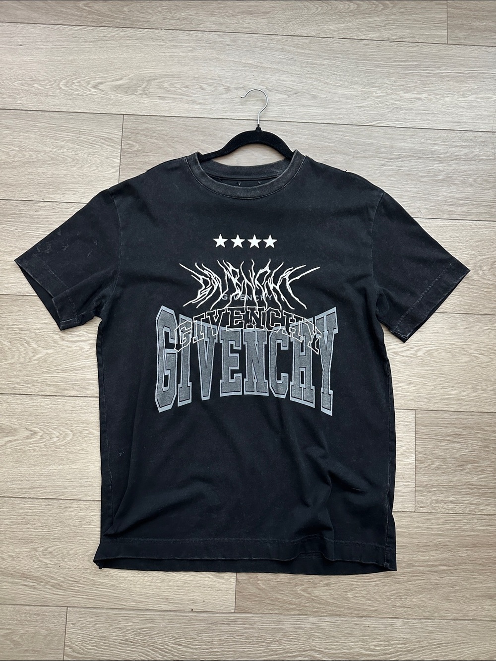 Givenchy Black Graphic Crewneck Tee with Grey Logo